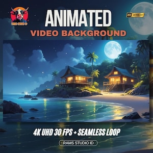 Animated Background | Tropical Night with a Full Moon | Looping Scene for VTubers