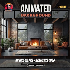 Gezellige geanimeerde loop | Gezellige avonden bij de open haard in een moderne loft | Streamingachtergrond voor ontspanning