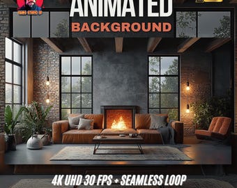 Cozy Animated Loop | Cozy Evenings by the Fireplace in a Modern Loft | Streaming Backdrop for Relaxation
