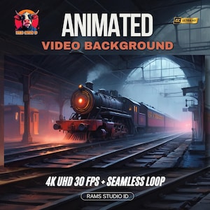 Vtuber Animated Background | Mysterious Steam Train in a Foggy Station | Background for Streamers, VTuber, Twitch, and More.