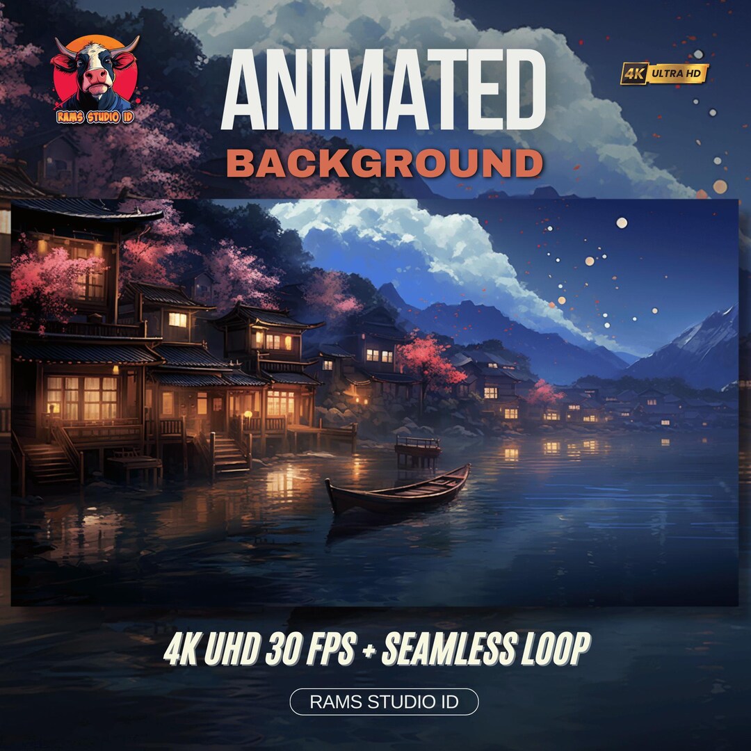 Animated Background | Riverside Village Glow With Fireworks Landscape ...