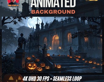 Animated Background | Haunted Victorian Mansion with Glowing Pumpkins – Twitch VTuber Overlay for Stream Ambience