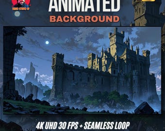 Streaming av animerad scen | Majestätiskt gotiskt slott under månskenet | Animerad loop för VTubers