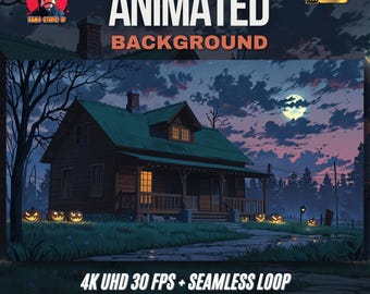Rustic Haunted Cabin Animated Background: Stormy Moon Seamless OBS Loop (MP4)