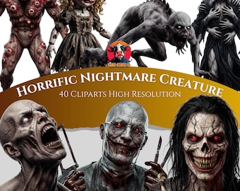 Nightmare Creature Clipart Bundle – Dark Fantasy Monster PNG Set (300 DPI)