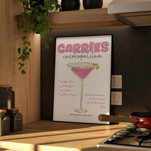 trägt Cosmopolitan Kunstdruck | Barwagen Dekor | Cocktail-Poster | Mixology Geschenk Illustration | Alkohol Schild Bar | Retro Drink Poster