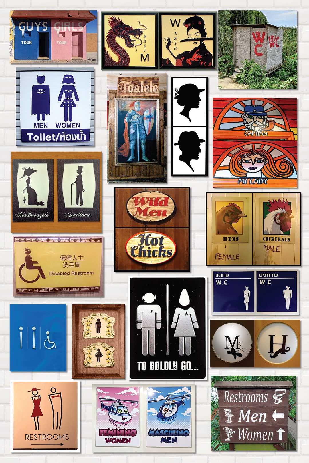 Funny Bathroom Posters, International Signs, Bathroom Decor, Poster