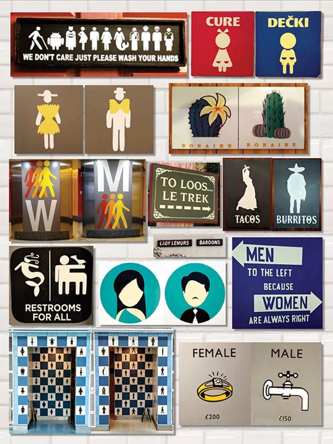 Funny Bathroom Posters, International Signs, Bathroom Decor, Poster