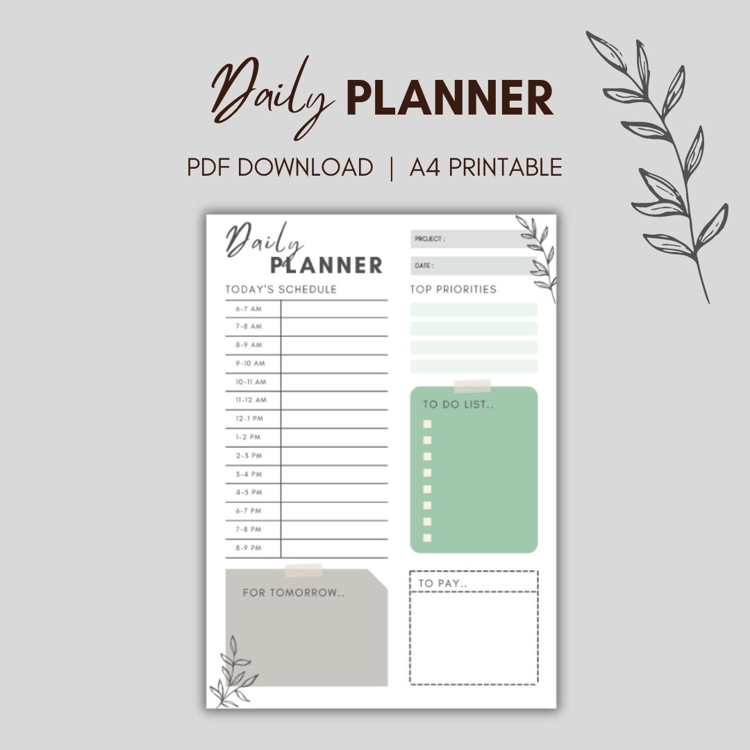 Daily Planner | A4 Printable - Etsy