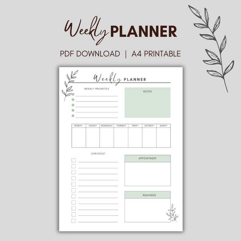 Weekly Planner | A4 Printable - Etsy