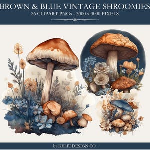 Clipart de cogumelo azul PNGs para planejador, scrapbooking, colagem, convites
