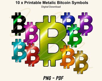 BITCOIN METALLIC SYMBOLS / Logo printable Bundle x 10 Png +Pdf. Metal effect Crypto Symbols in Black, Green, Pink, Purple, Blue, Orange, Red