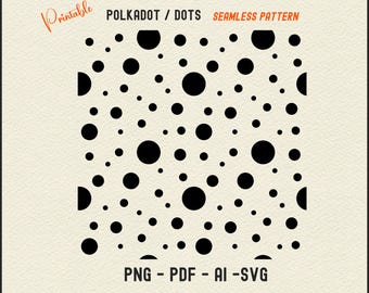 Black Polkadot Seamless Pattern: PNG, PDF, AI Swatch (Digital Download)