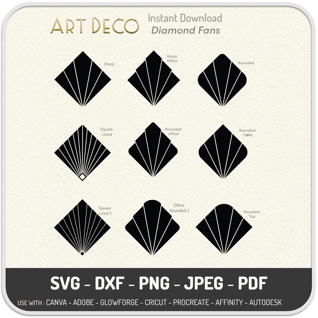 Fan Diamond Layout Art Deco Diamond Fan SVG, DXF, PNG, Gatsby Style Design Elements, Print ...
