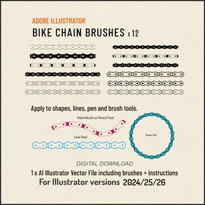 Illustrator Bike Chain Brushes: 12 Stile für Form-, Linien- und Pinsel-Werkzeuge - für AI 2020 >> 2026