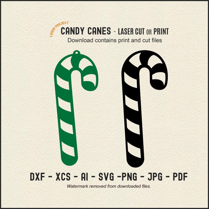 CANDY CANE Laser Cut or Print Christmas Tree Hanging Ornament ...