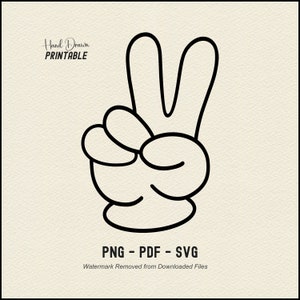 PEACE SIGN HAND Cartoon style printable clip art, digital download Png + Jpg, Vector Pdf, Svg, Ai. Hand Drawn. 2313 x 3373 pixels Png.