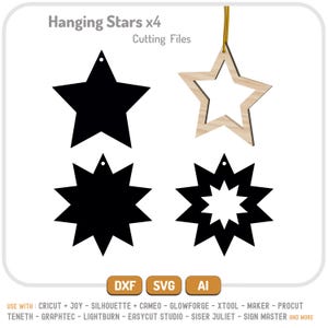 SVG Cut Stars Hanging Christmas Ornaments for Laser Cutting: + DXF + AI Files (Digital Download)