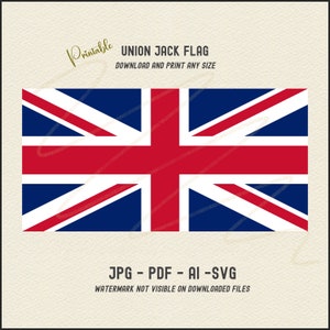 Drapeau UNION JACK SVG, Pdf, Jpg imprimable. Drapeau officiel de la Grande-Bretagne. Imprimez le petit, le grand ou le grand drapeau. Fichiers vectoriels inclus.