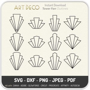 Art Deco Fan Tower Outlines SVG, PNG, DXF: 1920s Gatsby Clip Art - Download