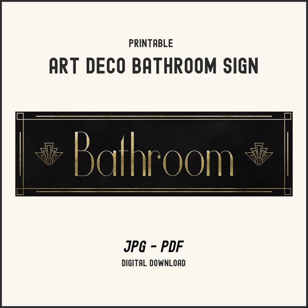 ART DECO BATHROOM Printable Sign in Stylish Antique Gold / Brass and ...
