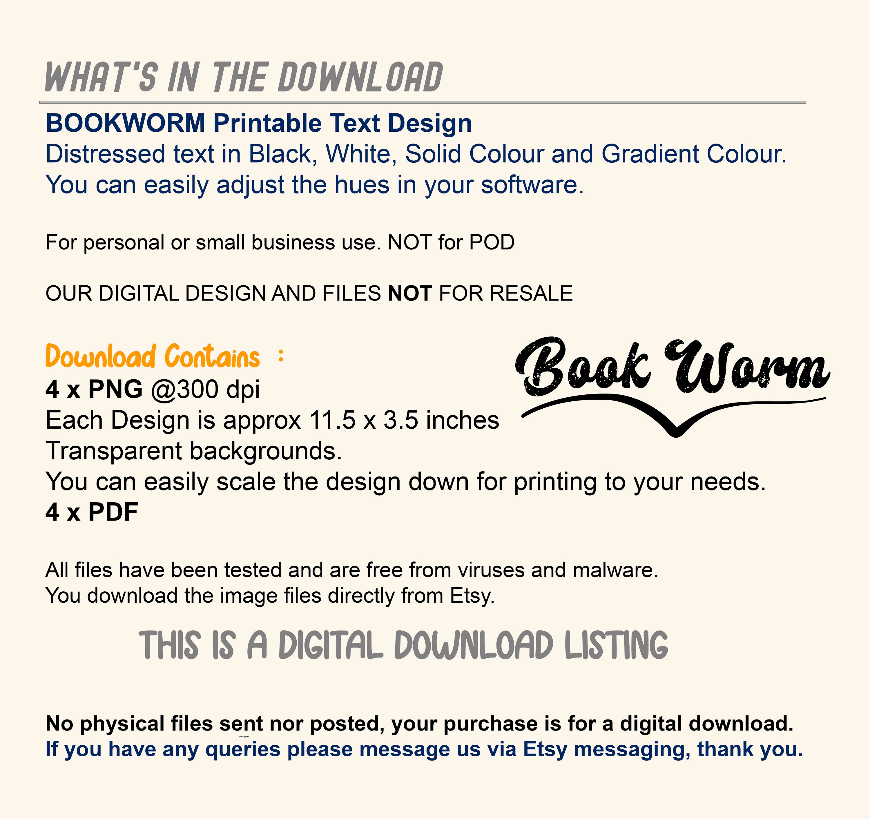 BOOKWORM PRINTABLE DESIGN Pdf + Png Files Digital Download. Simple ...