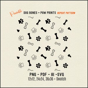 Dog Bones Paw Prints Seamless Pattern (Digital Download)