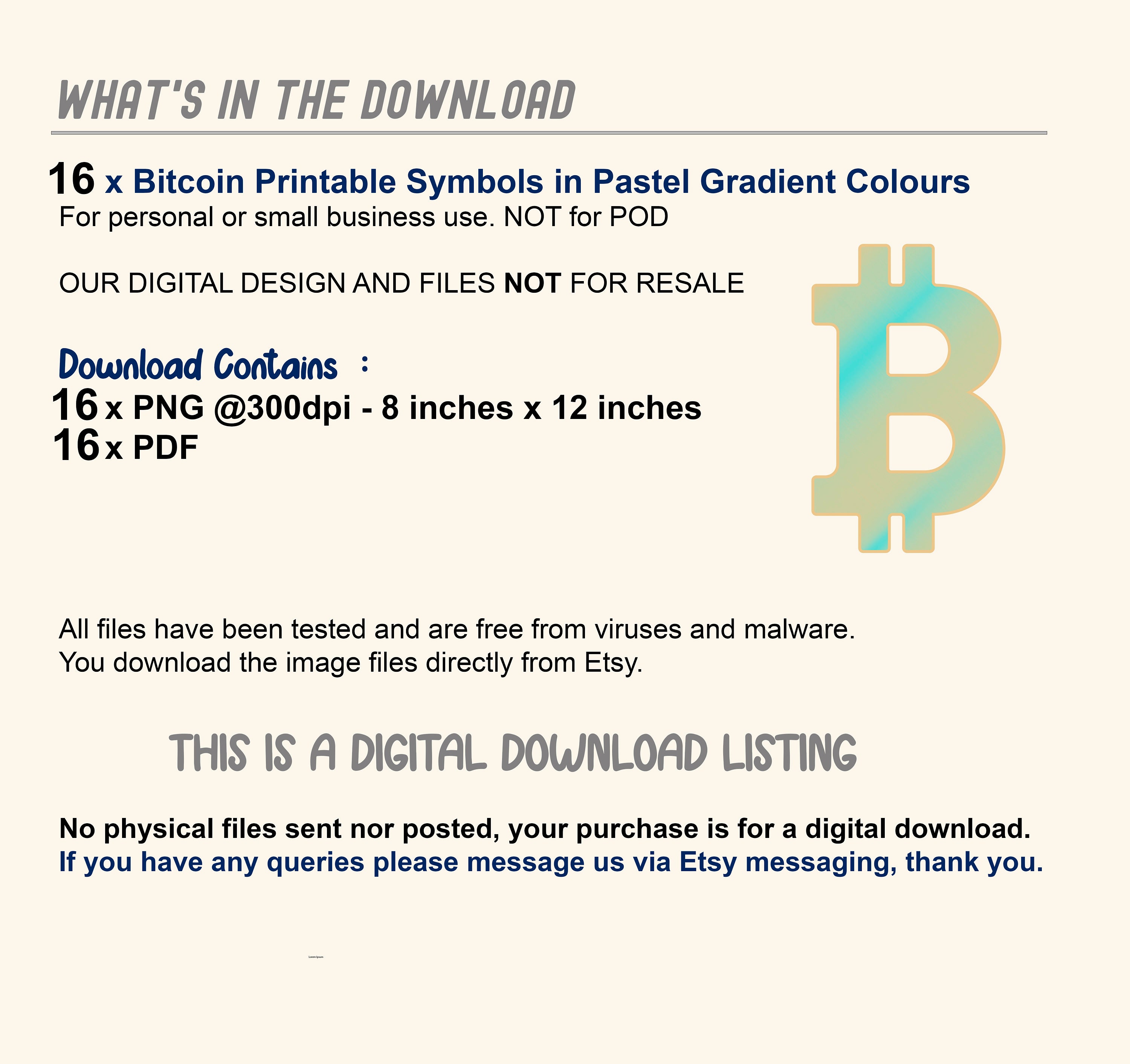 BITCOIN SYMBOL BUNDLE printable Pastel Gradients Colour Crypto Logos x 16  Png +Pdf.