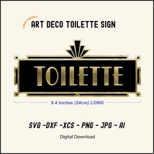 レーザー切断機または印刷およびカットされたビニール看板用のトイレ アールデコ サイン。Dxf、Svg、Xcs、Ai、Png。長さ 9.4 インチ (24 cm)。