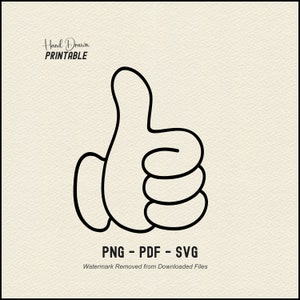 THUMBS UP HAND Cartoon style printable digital download Png + Pdf + Svg. Hand Drawn.
