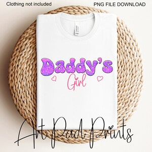 DADDYS  GIRL CUTE SUBLIMATION PNG BUNDLE DOWNLOAD. Glitter style, retro Daddy font and script handwriting Girl font in pink. Use for personal or commercial use to print onto kids clothing and products. This is not an SVG, max print size 12x5.5 inches