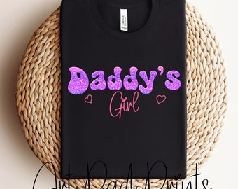 DADDYS GIRL PNG Sublimation Download for Kids Clothing or Products, Cute Glitter Style Pink and Purple design, size 3600 x 1600 pixels