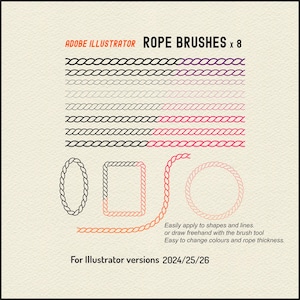 Illustrator Rope Brushes: 8 Styles for Shape, Line & Brush Tools - for Illustrator 2024/25/26 + CS4