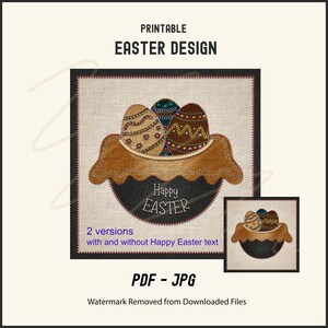 PAASEIEREN MAND Afdrukbaar handwerkstijlontwerp. Met Happy Easter Text + zonder tekst, personaliseer met je eigen tekst voor Egg Hunts.