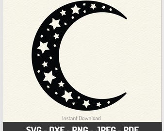 Half Moon Stars SVG DXF PNG: Laser Cut, Engrave, Printable