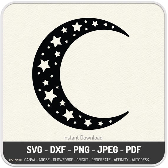 Half Moon Stars SVG DXF PNG: Laser Cut, Engrave, Printable
