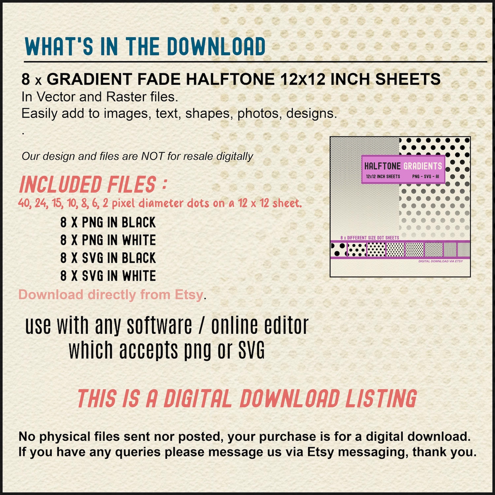 Halftone Gradients PNG + SVG in Black and White 12x12 Inch Sheets ...