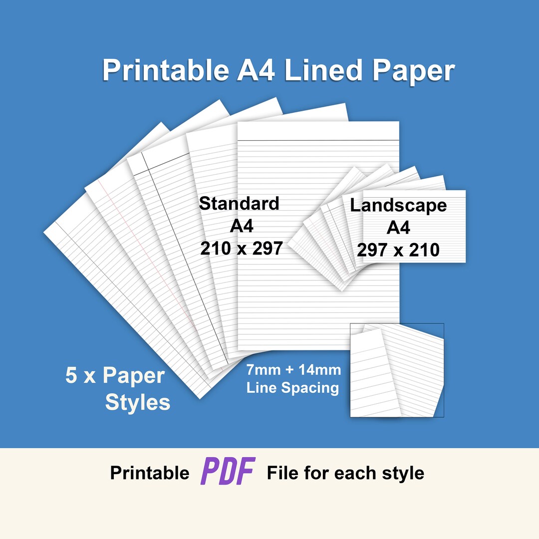 PRINTABLE A4 Note PAPER Lines Bundle in 5 Styles for Lined Paper ...