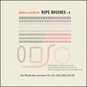 Illustrator Rope Brushes: 8 Styles for Shape, Line & Brush Tools - for Illustrator 10, CS4, CS6, 2024/25/26