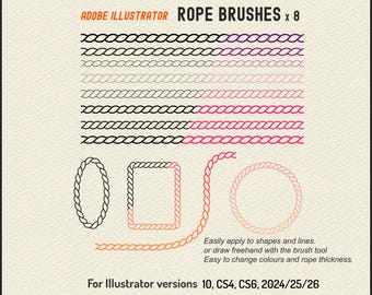 Illustrator Rope Brushes: 8 Styles for Shape, Line & Brush Tools - for Illustrator 2024/25/26