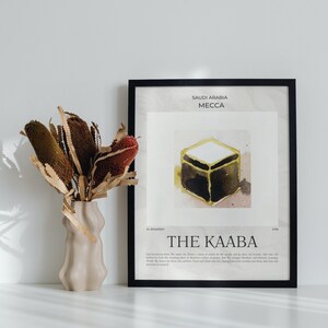 Islamic Wall Art Print | Kaaba | Neutral Tones, Beige, Scandi Art style Poster | Minimalist wall art