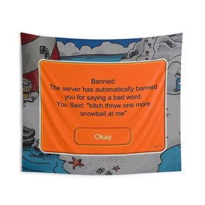 Club Penguin Banned Tapestry Funny Tapestries Meme Tapestry for Bedroom Wall Hanging Decor for College Dorm Living Room Party Poster Wall
