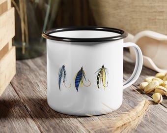 Taza de campamento de esmalte de pesca vintage / Taza irrompible / Duradera / Estilo de vida de pesca