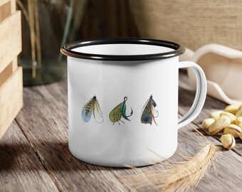 Taza de camping con señuelo de pesca / Taza irrompible / Taza de esmalte