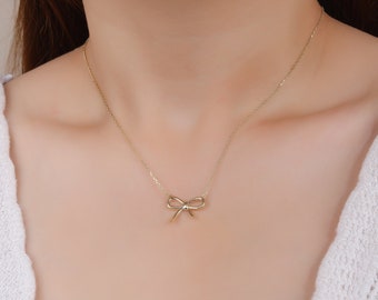 Bow Necklace, Ribbon Knot Pendant Necklace, Knot Minimalist Jewelry Gift for Women, Bow Tie Necklace, Best friends, N02
