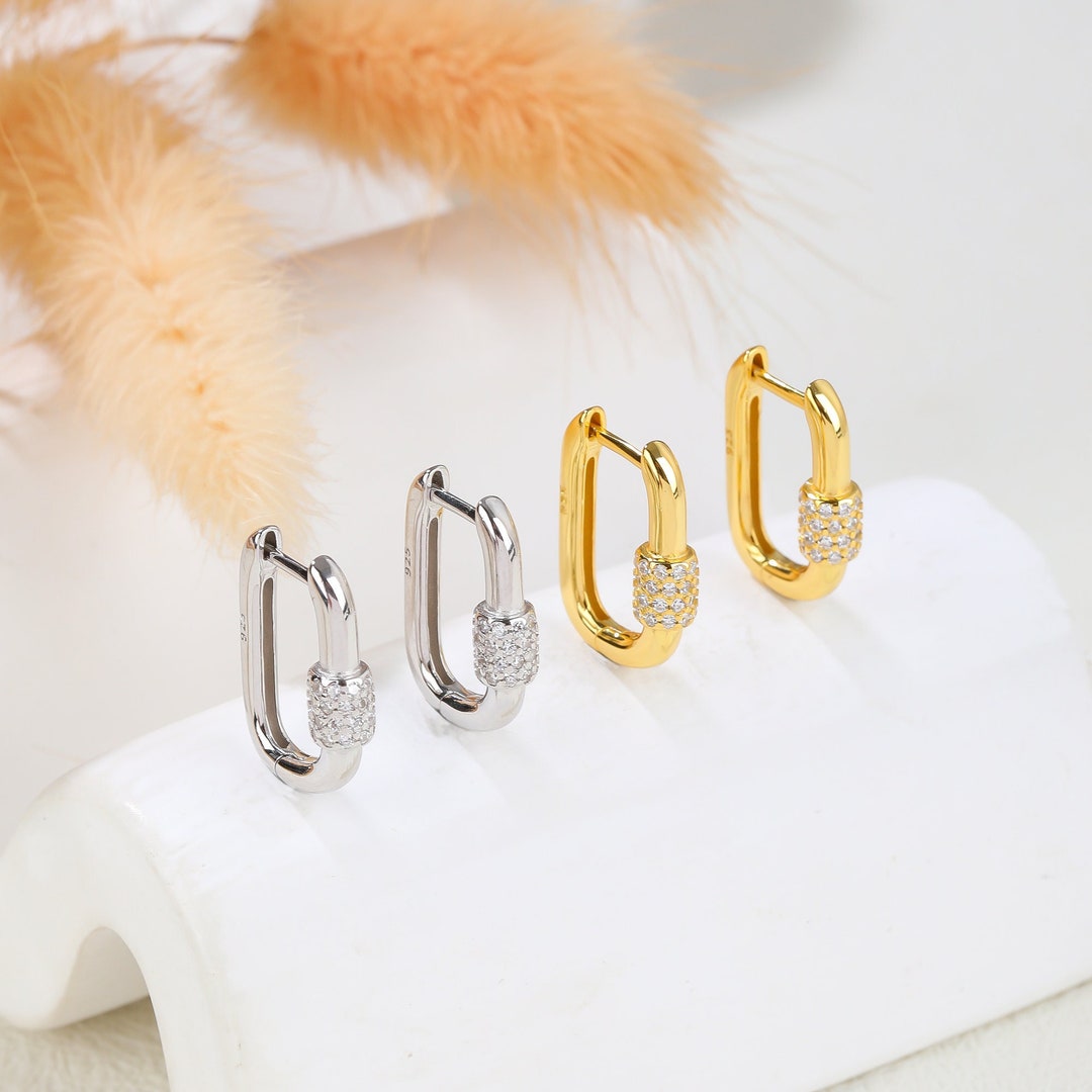 Hoop Earrings, Tiny Silver Earrings, 18K Gold Rectangle Hoop Earrings