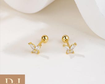 Silver Tiny Butterfly stud Earrings-small butterfly earring-CZ dainty earring-minimalist dainty earring-tiny stud-gold stud earring