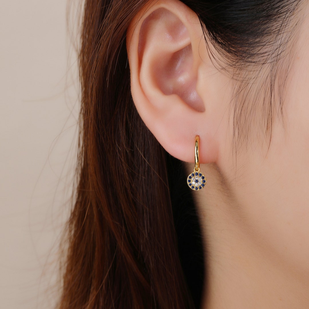 Rainbow Evil Eye Huggie Earrings – Gold