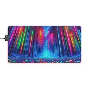 Colorful LED Gaming Mouse Pad | RGB Desk Mat | Gamer Gift | Neon Forest Design | Computer Accessories