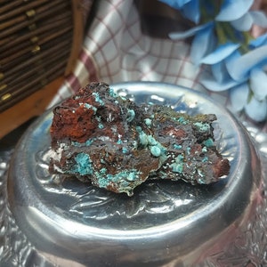 Aurichalcite on Matrix; mineral specimen; metaphysical crystals; healing; blue; green; teal; balance